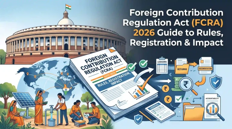 Foreign Contribution Regulation Act (FCRA) 2026 guide explaining foreign funding rules, registration and impact on NGOs in India